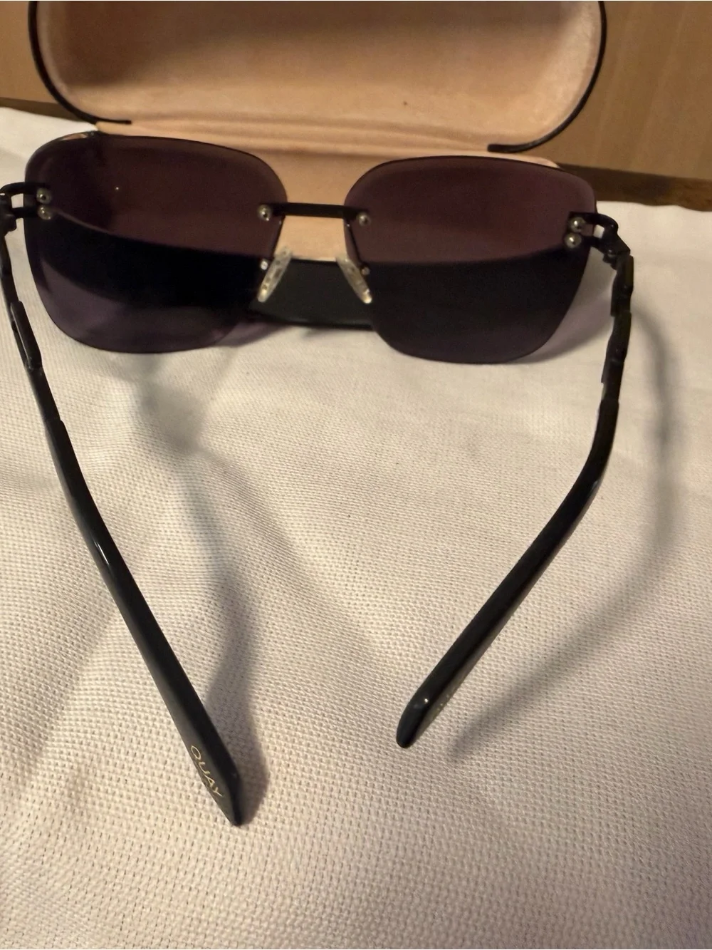 Quay Australia Rimless Sunglasses in Black with Smoke Lenses
